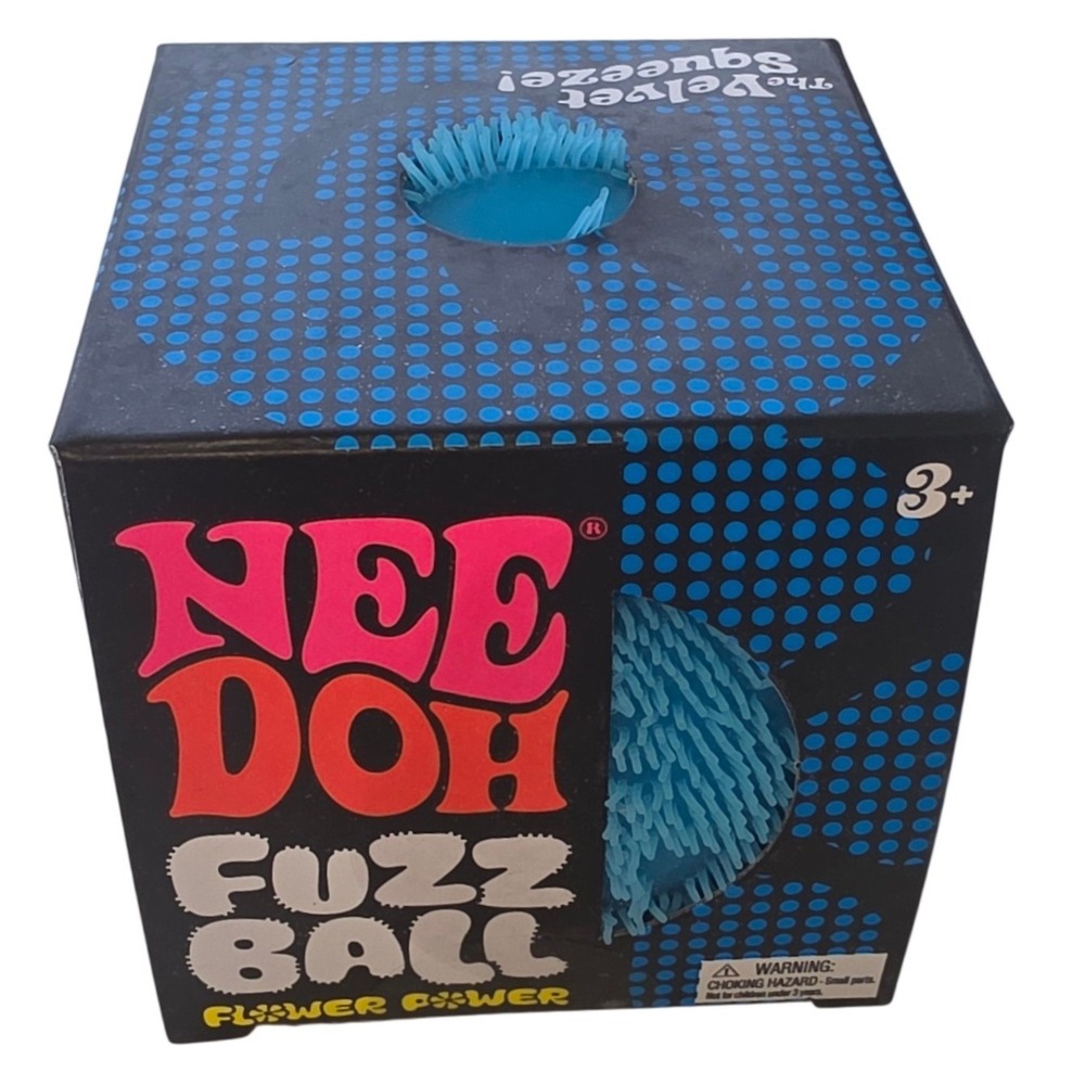 New NeeDoh Fuzz Ball Flower Power Blue Velvet Squeeze Stress Ball Fidget Toy